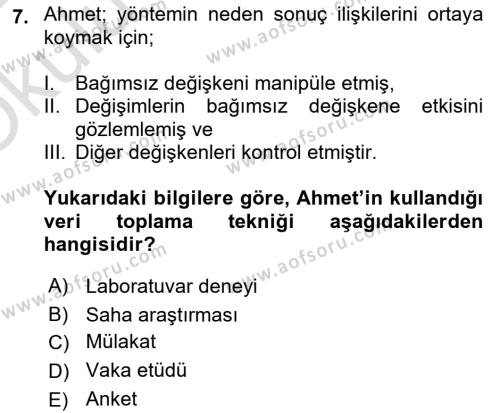 Örgütsel Davranış Dersi 2021 - 2022 Yılı Yaz Okulu Sınavı 7. Soru