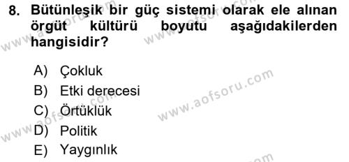 Örgütsel Davranış Dersi 2022 - 2023 Yılı Yaz Okulu Sınavı 8. Soru