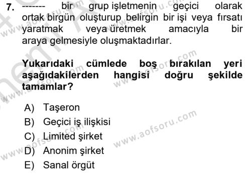 Örgütsel Davranış Dersi 2023 - 2024 Yılı (Vize) Ara Sınavı 7. Soru