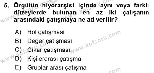 Örgütsel Davranış Dersi 2023 - 2024 Yılı (Final) Dönem Sonu Sınavı 5. Soru