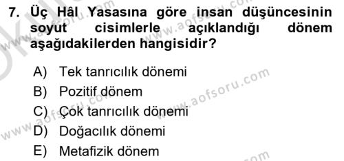 Davranış Bilimleri 1 Dersi 2020 - 2021 Yılı Yaz Okulu Sınavı 7. Soru