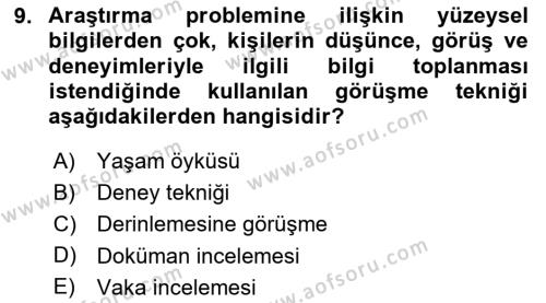 Davranış Bilimleri 1 Dersi 2020 - 2021 Yılı Yaz Okulu Sınavı 9. Soru