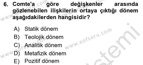 Davranış Bilimleri 1 Dersi 2021 - 2022 Yılı Yaz Okulu Sınavı 6. Soru