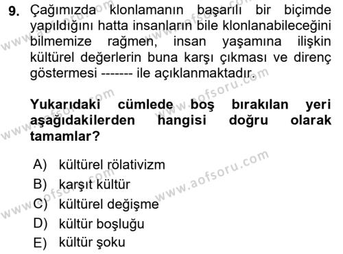 Davranış Bilimleri 1 Dersi 2021 - 2022 Yılı Yaz Okulu Sınavı 9. Soru