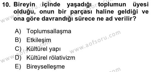 Davranış Bilimleri 1 Dersi 2023 - 2024 Yılı (Vize) Ara Sınavı 10. Soru