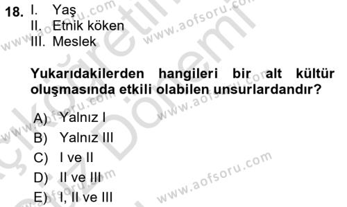 Davranış Bilimleri 1 Dersi 2023 - 2024 Yılı (Vize) Ara Sınavı 18. Soru