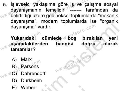 Davranış Bilimleri 1 Dersi 2023 - 2024 Yılı (Final) Dönem Sonu Sınavı 5. Soru