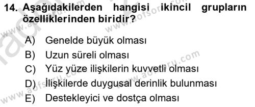 Davranış Bilimleri 1 Dersi 2024 - 2025 Yılı (Vize) Ara Sınavı 14. Soru