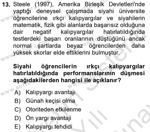 Davranış Bilimleri 2 Dersi 2021 - 2022 Yılı (Final) Dönem Sonu Sınavı 13. Soru