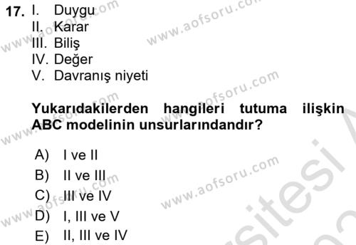 Davranış Bilimleri 2 Dersi 2021 - 2022 Yılı (Final) Dönem Sonu Sınavı 17. Soru