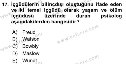 Davranış Bilimleri 2 Dersi 2023 - 2024 Yılı (Vize) Ara Sınavı 17. Soru