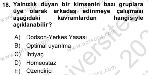 Davranış Bilimleri 2 Dersi 2023 - 2024 Yılı (Vize) Ara Sınavı 18. Soru