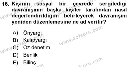 Davranış Bilimleri 2 Dersi 2023 - 2024 Yılı (Final) Dönem Sonu Sınavı 16. Soru