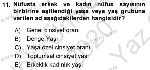 Nüfus Ve Toplum Dersi 2020 - 2021 Yılı Yaz Okulu Sınavı 11. Soru