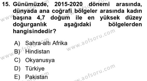 Nüfus Ve Toplum Dersi 2020 - 2021 Yılı Yaz Okulu Sınavı 15. Soru