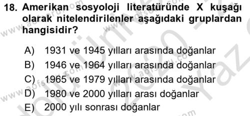 Nüfus Ve Toplum Dersi 2020 - 2021 Yılı Yaz Okulu Sınavı 18. Soru