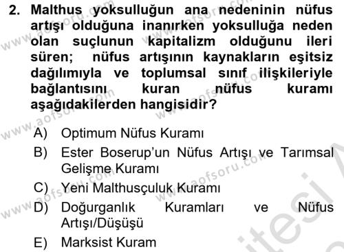 Nüfus Ve Toplum Dersi 2020 - 2021 Yılı Yaz Okulu Sınavı 2. Soru