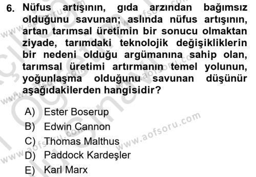 Nüfus Ve Toplum Dersi 2020 - 2021 Yılı Yaz Okulu Sınavı 6. Soru