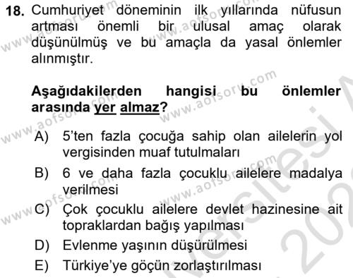 Nüfus Ve Toplum Dersi 2021 - 2022 Yılı (Vize) Ara Sınavı 18. Soru