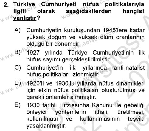 Nüfus Ve Toplum Dersi 2021 - 2022 Yılı (Vize) Ara Sınavı 2. Soru