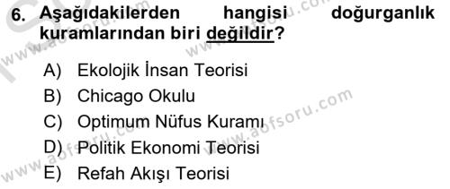 Nüfus Ve Toplum Dersi 2021 - 2022 Yılı (Vize) Ara Sınavı 6. Soru