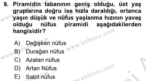 Nüfus Ve Toplum Dersi 2021 - 2022 Yılı (Final) Dönem Sonu Sınavı 9. Soru