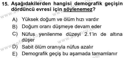 Nüfus Ve Toplum Dersi 2022 - 2023 Yılı (Vize) Ara Sınavı 15. Soru