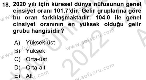 Nüfus Ve Toplum Dersi 2022 - 2023 Yılı (Vize) Ara Sınavı 18. Soru