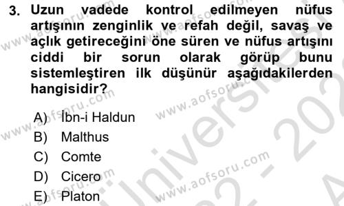 Nüfus Ve Toplum Dersi 2022 - 2023 Yılı (Vize) Ara Sınavı 3. Soru