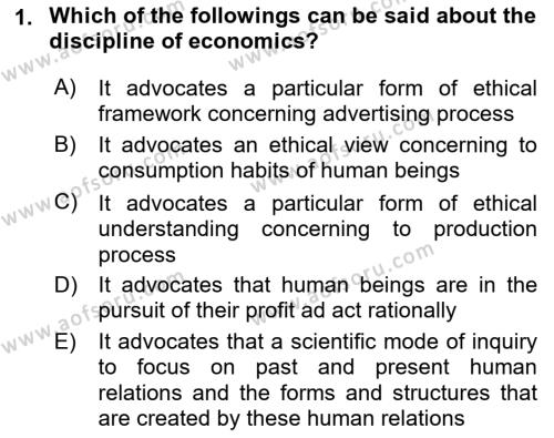 Introduction to Sociology Dersi 2023 - 2024 Yılı (Vize) Ara Sınavı 1. Soru