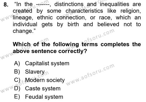 Introduction to Sociology Dersi 2023 - 2024 Yılı (Vize) Ara Sınavı 8. Soru