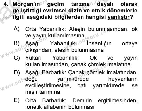 Antropoloji Dersi 2021 - 2022 Yılı (Final) Dönem Sonu Sınavı 4. Soru