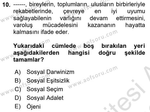 Antropoloji Dersi 2021 - 2022 Yılı Yaz Okulu Sınavı 10. Soru