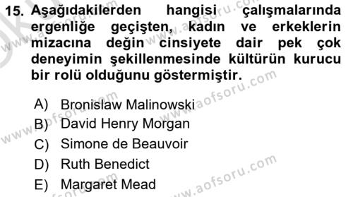 Antropoloji Dersi 2021 - 2022 Yılı Yaz Okulu Sınavı 15. Soru