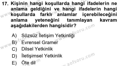 Antropoloji Dersi 2021 - 2022 Yılı Yaz Okulu Sınavı 17. Soru