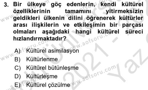 Antropoloji Dersi 2021 - 2022 Yılı Yaz Okulu Sınavı 3. Soru