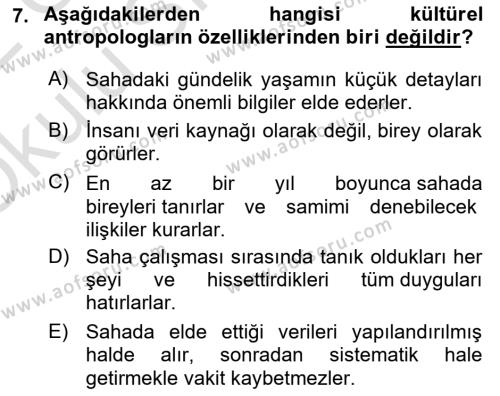 Antropoloji Dersi 2021 - 2022 Yılı Yaz Okulu Sınavı 7. Soru