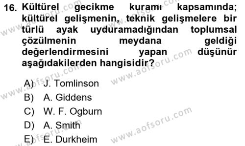 Antropoloji Dersi 2022 - 2023 Yılı Yaz Okulu Sınavı 16. Soru