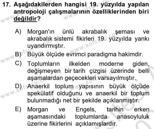 Antropoloji Dersi 2022 - 2023 Yılı Yaz Okulu Sınavı 17. Soru