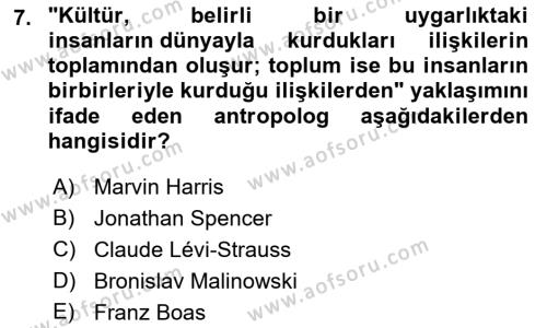 Antropoloji Dersi 2022 - 2023 Yılı Yaz Okulu Sınavı 7. Soru