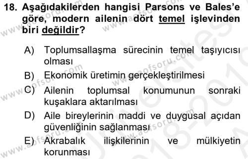 Davranış Bilimlerine Giriş Dersi 2018 - 2019 Yılı (Vize) Ara Sınavı 18. Soru