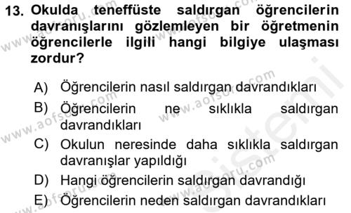 Davranış Bilimlerine Giriş Dersi 2018 - 2019 Yılı (Final) Dönem Sonu Sınavı 13. Soru