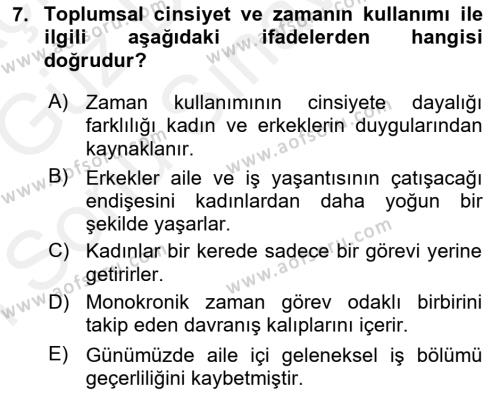 Davranış Bilimlerine Giriş Dersi 2018 - 2019 Yılı (Final) Dönem Sonu Sınavı 7. Soru