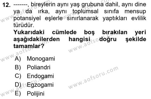 Davranış Bilimlerine Giriş Dersi 2022 - 2023 Yılı (Vize) Ara Sınavı 12. Soru