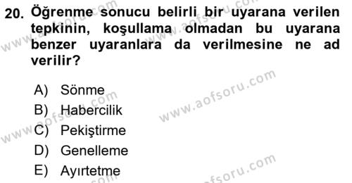 Davranış Bilimlerine Giriş Dersi 2022 - 2023 Yılı (Final) Dönem Sonu Sınavı 20. Soru