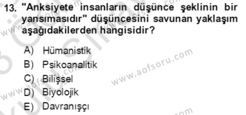 Davranış Bilimlerine Giriş Dersi 2022 - 2023 Yılı Yaz Okulu Sınavı 13. Soru