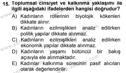 Toplumsal Değişme Kuramları Dersi 2012 - 2013 Yılı (Final) Dönem Sonu Sınavı 15. Soru