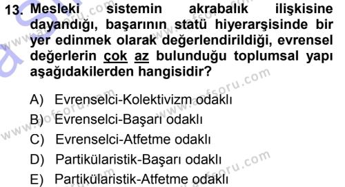 Toplumsal Değişme Kuramları Dersi 2013 - 2014 Yılı (Vize) Ara Sınavı 13. Soru