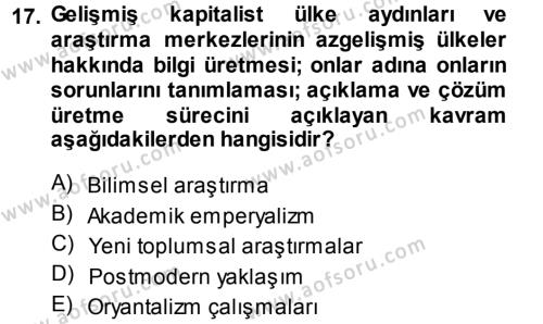 Toplumsal Değişme Kuramları Dersi 2013 - 2014 Yılı (Vize) Ara Sınavı 17. Soru