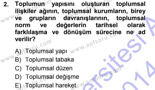 Toplumsal Değişme Kuramları Dersi 2013 - 2014 Yılı (Vize) Ara Sınavı 2. Soru